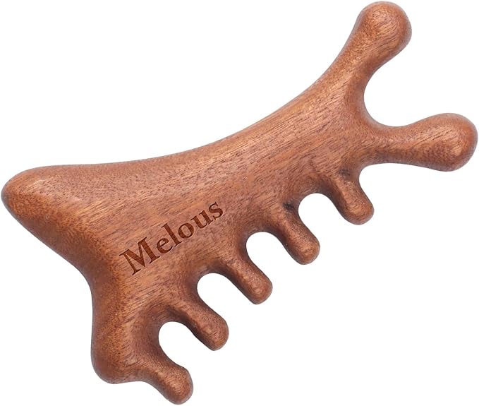 4 in 1 Sandalwood Gua Sha Massager, Scraping Massage Comb for Hair, Face, Eye, Neck & Body Meridian Therapy Tool for Relaxation & Rejuvenation
