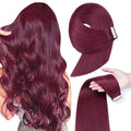 20 Inch Tape in Hair Extensions Human Hair Burgundy Wine Red 99J Invisible Tape in Hair Extensions Double Sided Seamless Skin Weft Hair (#A99J,20 Inch)
