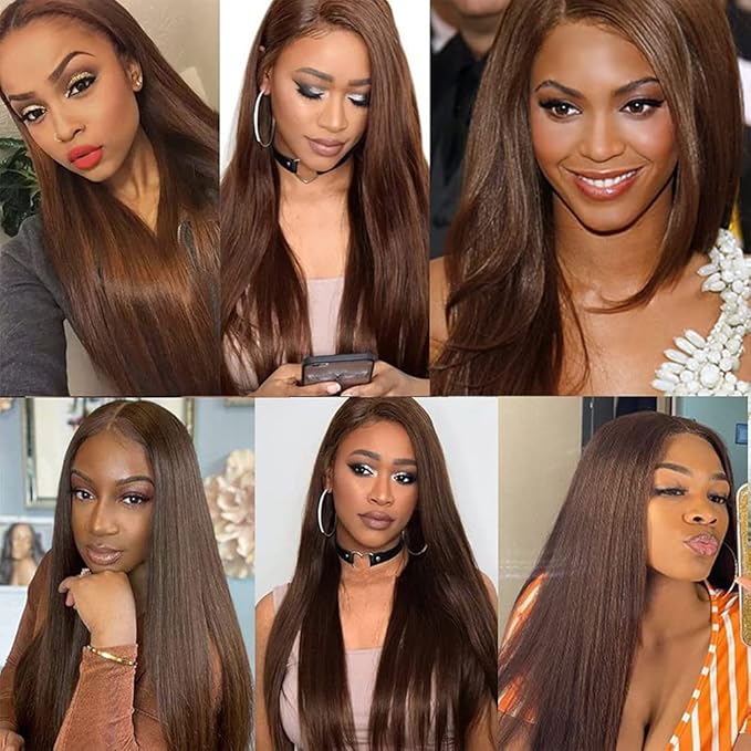 Brown Straight Bundles Human Hair Color 4 Bundle Brazilian Virgin Soft and Silky Remy Hair 3 Bundles 14 16 18 Inch Niegmeag Double Weft Color 4 Straight Bundle Hair Weave 150g