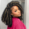 Kinky Curly Half Wig Human Hair 250% Density Wear Go Glueless Wigs Human Hair Curly 3 In 1 Half Wigs for Women Drawstring Seamless Flip Highlight Blonde Headband Wig Beginner Friendly (20 Inch)
