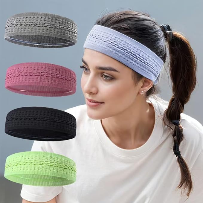 5PCS Wide Sport Headbands for Women Breathable Athletic Sweatbands Non Slip Silicone Fitness Headband Soft Elastic Exercise Hairbands for Yoga Running Sports Travel Indoor Gym