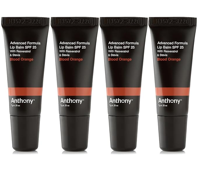 Anthony 25 SPF Lip Balm with Sunscreen for Lips – Contains Green Tea Extract, Shea Butter & Vitamin E – Moisturizing Repair Care Treatment for Chapped & Dry Lips - Blood Orange Flavor - 4 Pack