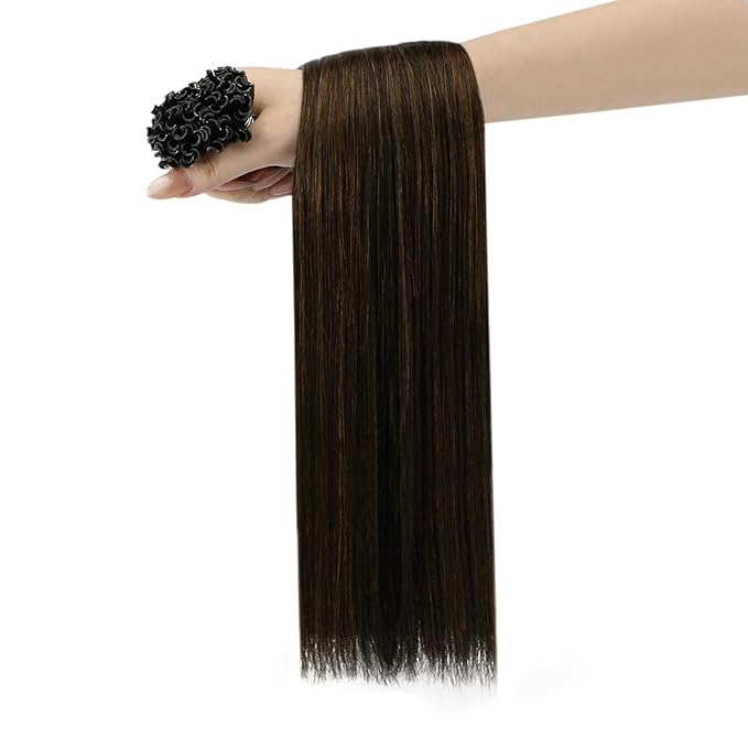 YoungSee Utip Hair Extensions Human Hair Balayage U Tip Hair Extensions Dark Brown with Medium Brown K-Tip Hair Extension Human Hair Ombre 14Inch for Short Hair 50s/50G