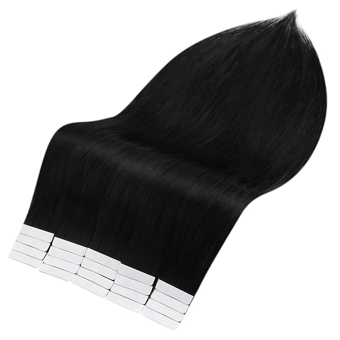 Full Shine Black Tape in Extensions Real Human Hair Color 1 Jet Black 26Inch Invisible Tape in Hair Extensions 100G 40PCS Soft Remy Seamless Add Length for Women