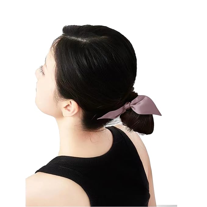 THXSILK Hair Silk Scrunchies with Bow for Women Pure Mulberry Silk Hair Cute Ring Ties Scrunchies for Girls Women's Thick Hair, Purple, 2.8"