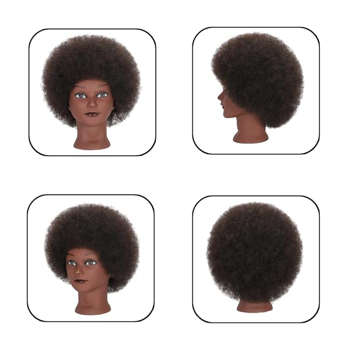 100% Real Hair Mannequin Head Training Head Manikin Cosmetology Doll Head for Hairdresser Practice Braiding Hair Styling with Clamp stand 8inch
