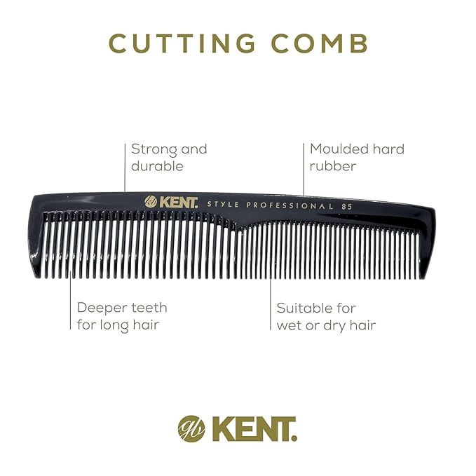 Kent SPC85 5 inch Salon-Style Dressing Cutting Comb with Wide and Fine Teeth Professional Barber Haircut Comb for Styling and Teasing, Hard Rubber, Anti-static, Unbreakable & Heat Resistant