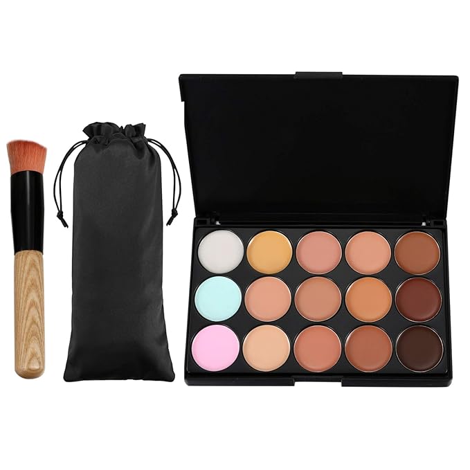 15 Colors Contour Palette Kit: Cream Concealer Palette Face Makeup Foundation Kit Contour Palette with Brush for Professional and Daily Use