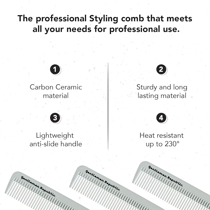 Gentlemen Republic Styling Comb Men 1 Pc (I0110208) – Made with Carbon Ceramic Material, Lightweight Anti-Slide, Heat Resistant Up to 230°C / 450°F for Professionals & Stylist