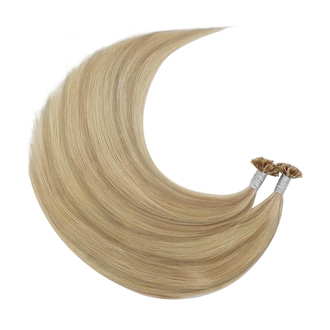 YoungSee K Tip Hair Extensions Human Hair Blonde Highlight Ktip Human Hair Extensions Golden Blonde Highlight 14inch 50s/50g