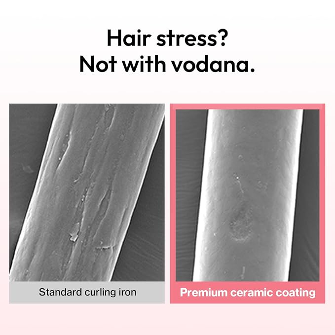 VODANA Professional GlamWave Ceramic Curling Iron, Long-Lasting Natural Curls, Instant Heat, Hair Curler, Curling Wand, Available in USA (1.6 inch, Pink)