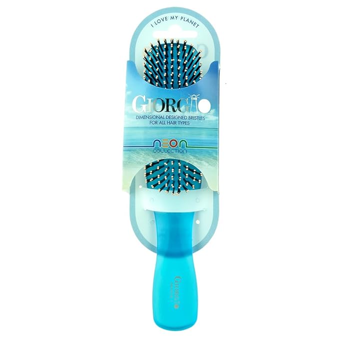 Giorgio GION1-2B Neon Blue Set of 2 Gentle Touch Detangler Hair Brush for Men and Women. Soft Bristles for Sensitive Scalp. Wet and Dry for all Hair Types. Scalp Massager Brush Stimulate Hair Growth