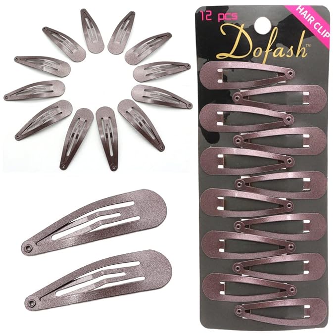 Dofash 5CM/2IN Snap hair clips Metal Basic Grips Hair Accessories Girls 12PCS (Brown)