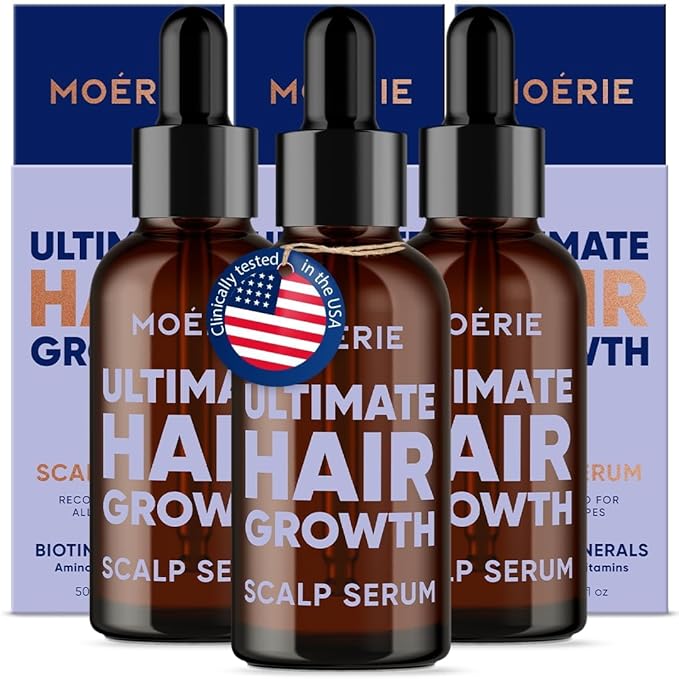 MOERIE Ultimate Hair Growth Serum for Natural Hair Regrowth & Thickening - Anti Thinning & Hair Loss Treatment for Women - Rapid Hair Growth Products (1.69 Fl Oz (Pack of 3))