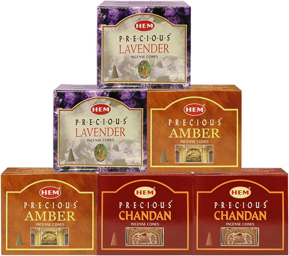 Lavender Amber Chandan Incense Cones & Holder Bundle Variety Pack From Hem Trumiri Insense Insence