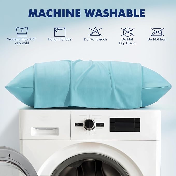 Elegear Cooling Pillow Cases for Hot Sleepers, Clean Fabric Silver Infused Cooling Pillowcase Q-Max>0.5, Soft Pillow Cases for Hair & Skin, Zipper Pillow Cases Set of 2 Blue (Queen, 20'' x 30'')
