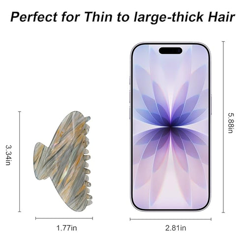 4 Pack Large Cute Acrylic Hair Claw Clips for Women, Strong Hold Non-Slip Barrettes for Thick Hair - Mermaid Striped Design Hair Accessories