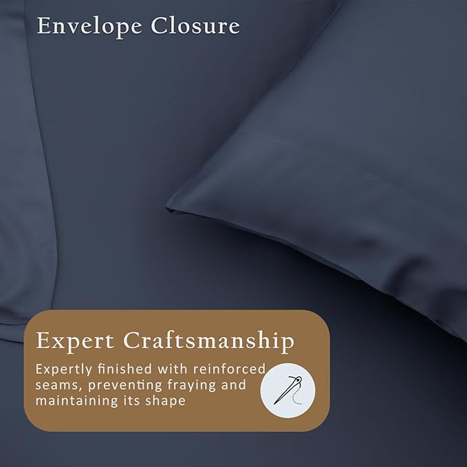 TOSMO Luxury Pillow Case Set of 2-100% Viscose Derived from Bamboo - Oeko-TEX, Silky Soft, Breathale & Cooling Pillow Cases with Envelope Closure (Standard, Slate)