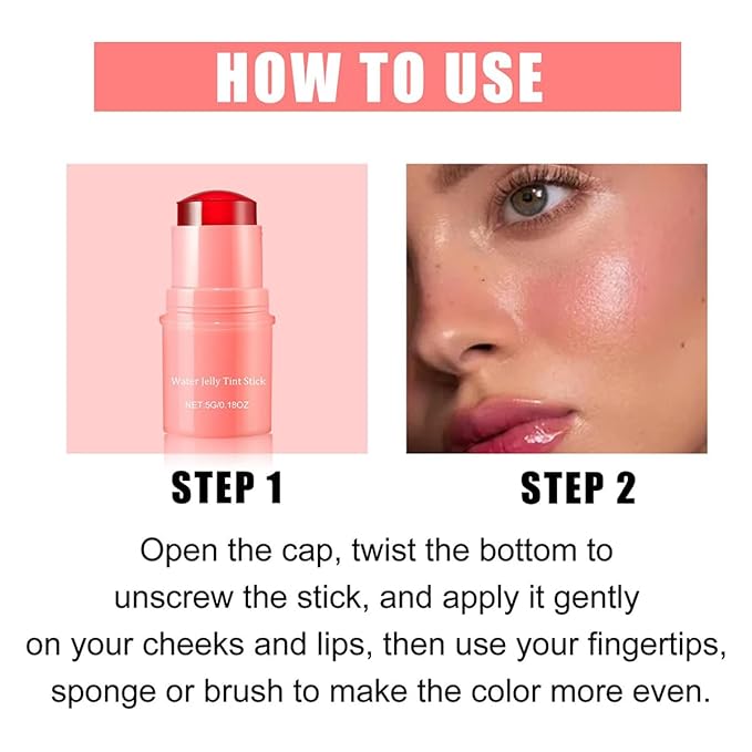 Milk Cooling Water Jelly Tint Blush Stick Face Makeup, Sheer Lip & Cheek Stain, Buildable Watercolor Finish,Vegan, Cruelty Free - 0.18 fl oz (CORAL)
