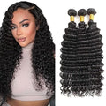 Human Hair Bundles Natural Black Deep Wave Bundles 18 20 22 Inch Niegmeag Peruvian Virgin Remy Hair Extensions Double Weft Soft and Silky Color 1B Deep Wave Bundle Hair Weave