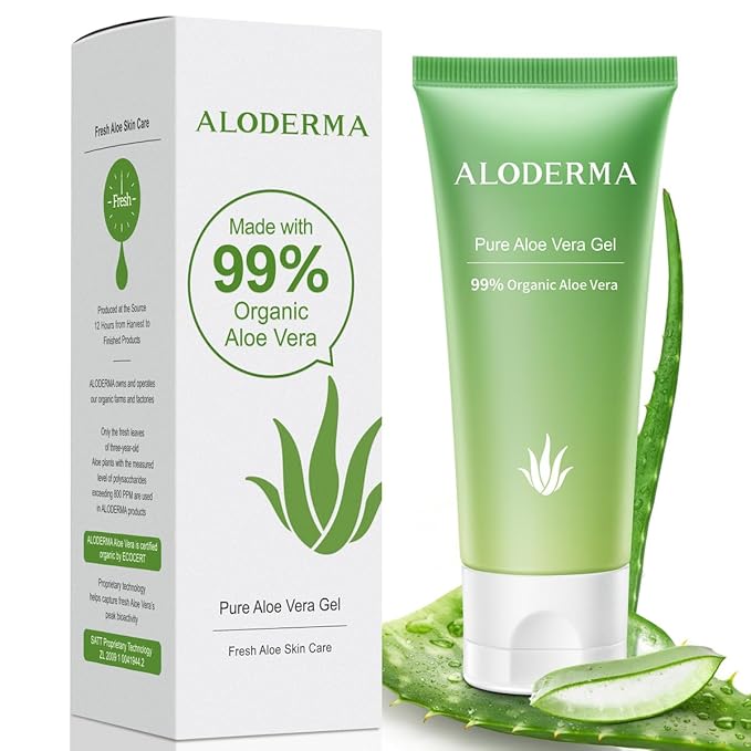 Aloderma 99% Organic Aloe Vera Gel for Face Made within 12 Hours of Harvest - Natural Hydrating Pure Aloe Vera for Soothing Skincare - Moisturizing Aloe Gel for Skin, Face, & Sensitive Skin, 4.02 oz