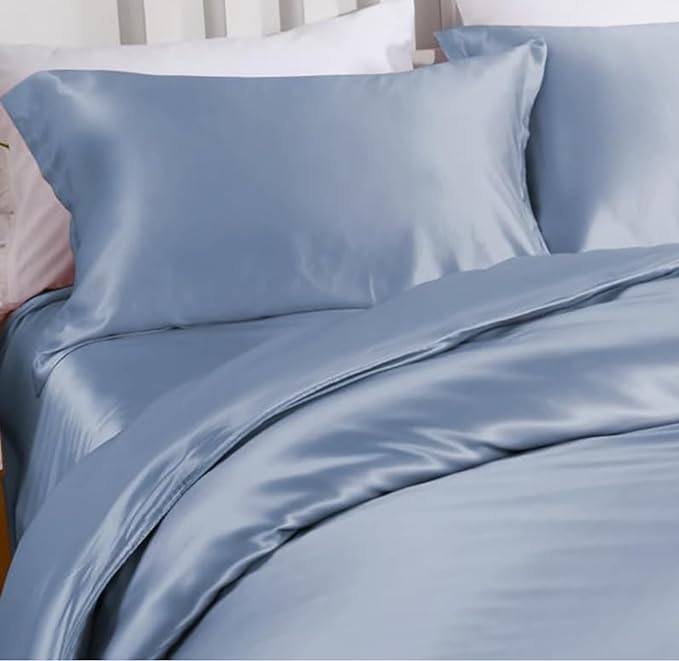 100% Mulberry Silk Pillowcase for Hair and Skin Made in USA, Real 22 Momme Silk Pillow Cases Queen, Not Satin Pillowcase, Anti Acne,Zipper Closure, 1 Pc 20"x30" (Queen, Blue Grey)