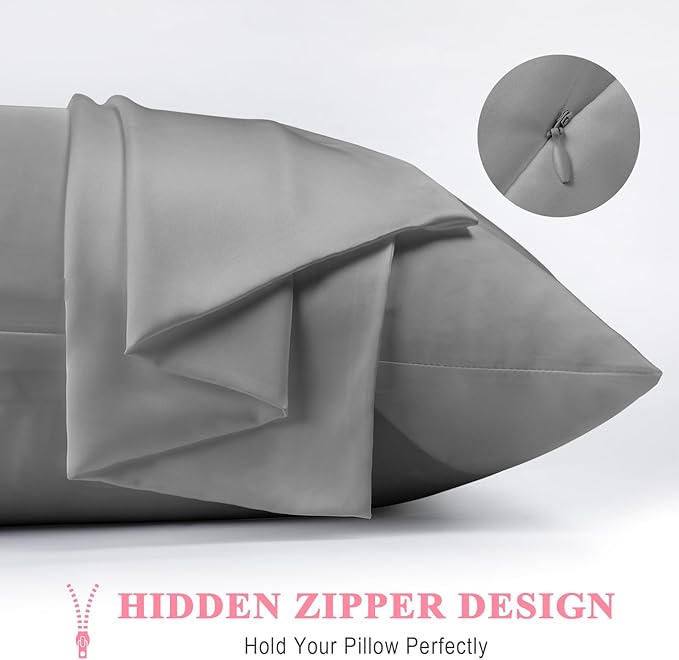 100% Pure Silk Pillowcase 2 Pack for Hair and Skin, Both Sides 23 Momme Grade 6A+ Mulberry Silk Pillowcases with Hidden Zipper, Soft&Smooth Cooling Pillow Cases (Gray, Standard 20x26)
