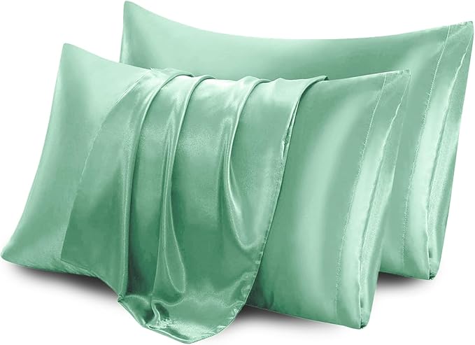 Aormenzy Satin Pillow Cases for Women King Size Set of 2, Mint Green Satin Pillowcase for Hair with Envelope Closure Silky Pillow Covers Wrinkle, Fade Resistant (20x40 Inches)