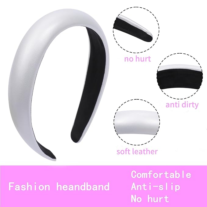 Sliver Wide Headband for Women Soft Leather Padded Headband Fashion Dressy Head Band High Elastic Comfortable Hairband Hair Accessories for Womens Hair