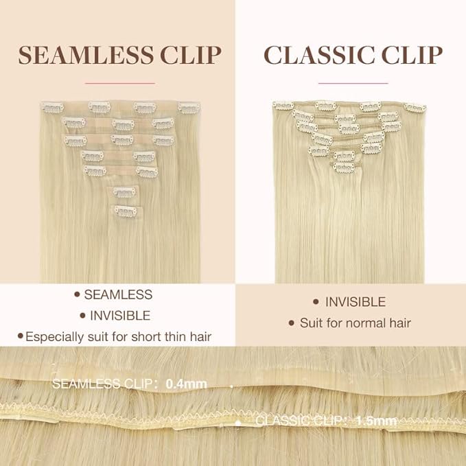 GOO GOO Clip in Hair Extensions Real Human Hair, Remy Human Hair Extensions Clip ins for Women, Natural Human Hair, 22inch 110g 7Pcs, 60A Platinum Blonde