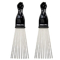 (2 Pack) 9" Black Fist Metal Afro Pick Lift Hair Comb Detangle Wig Braid Hair Man Styling Comb