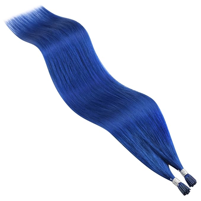 YoungSee I Tip Hair Extensions Human Hair Blue Itip Hair Extensions Real Human Hair Colored 14 Inch I-Tip Extension Pre Bonded Hair-Extensions I Tip Softness for DIY 40s 25g