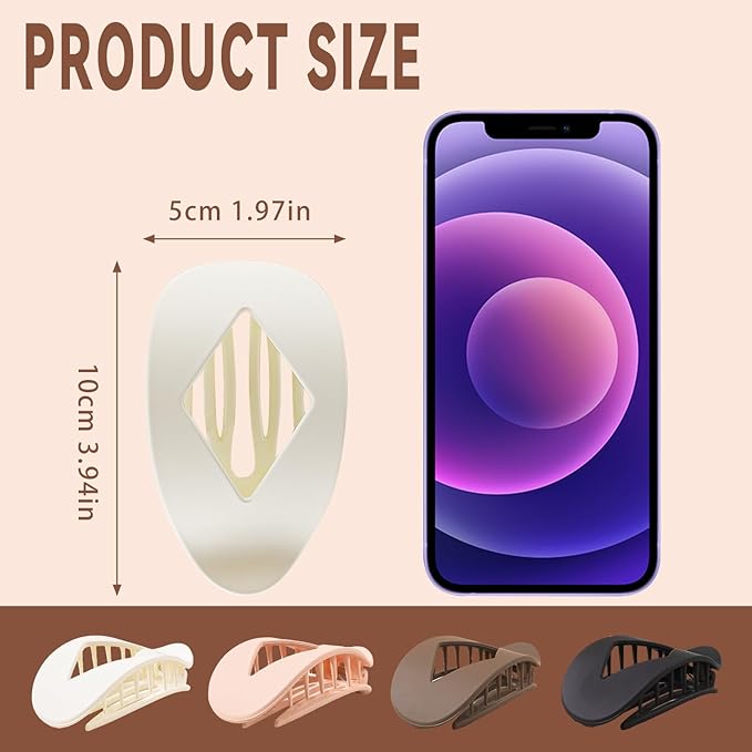 Ergonomic Flat Hair Claw for Women - Duckbill Hair Clips for Thick Hair,Non Slip Grip Hair Claw Clips for Girls Pack of 4