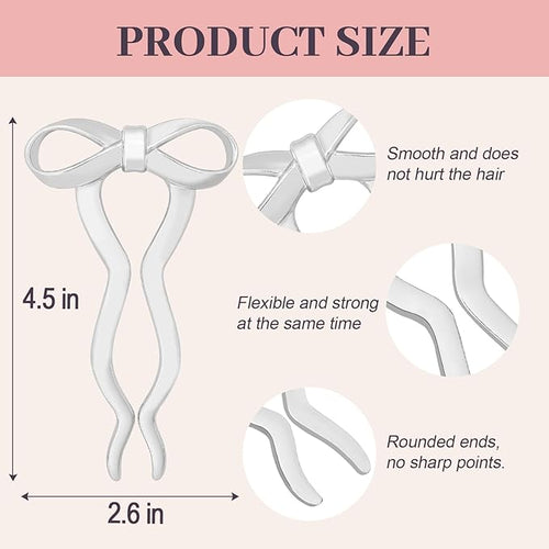 2PCS 5.5Inch Bow French Hair Pins Large U-Shaped Pins for Women and Girls Fashion Metal Hair Pin French Twist Hair Pins for Buns, Updos,Stylish and Functional(set5-silver)