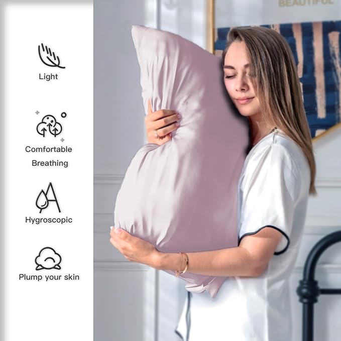 Silk Pillow Cases 2 Pack Soft Breathable and Sliky Standard Size Pillow Cases Set of 2,Natural Mulberry Satin Silk Pillowcase with Hidden Zipper for Hair and Skin (Lavender,20"X 26",2pcs)