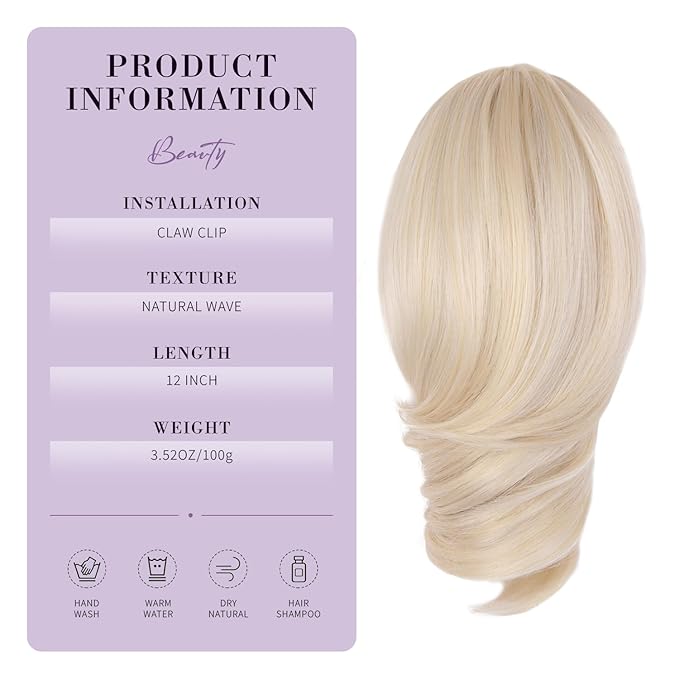 Clip on Ponytails for Women - 12 Inch Curly Ponytail Extension, Wavy Pony Tails Hair Extensions, Synthetic Hair Extensions Ponytail, Clip in Ponytail (Color: Beige)