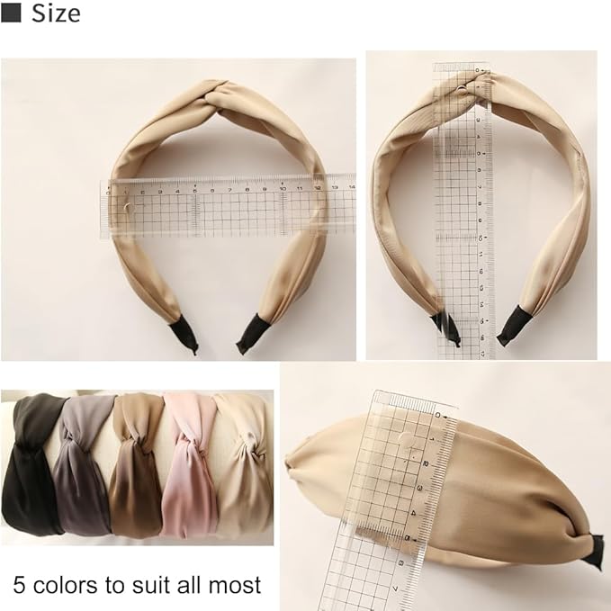 LONEEDY 5 Pack Wide Satin Hard Headband for Women, Girls’s Hair Band Silk Fabric Hair Hoop Accessories (Mixed colors D)