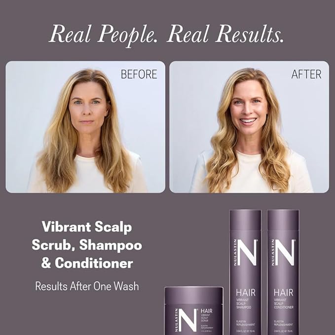 NULASTIN Vibrant Scalp Travel Kit - Hair Shampoo (2.54 Fl Oz), Conditioner (2.54 Fl Oz) & Scalp Scrub (1.7 Fl Oz) for Fine Hair - Volumizing, Color‑Safe & Vegan Hair Set (3 Count)