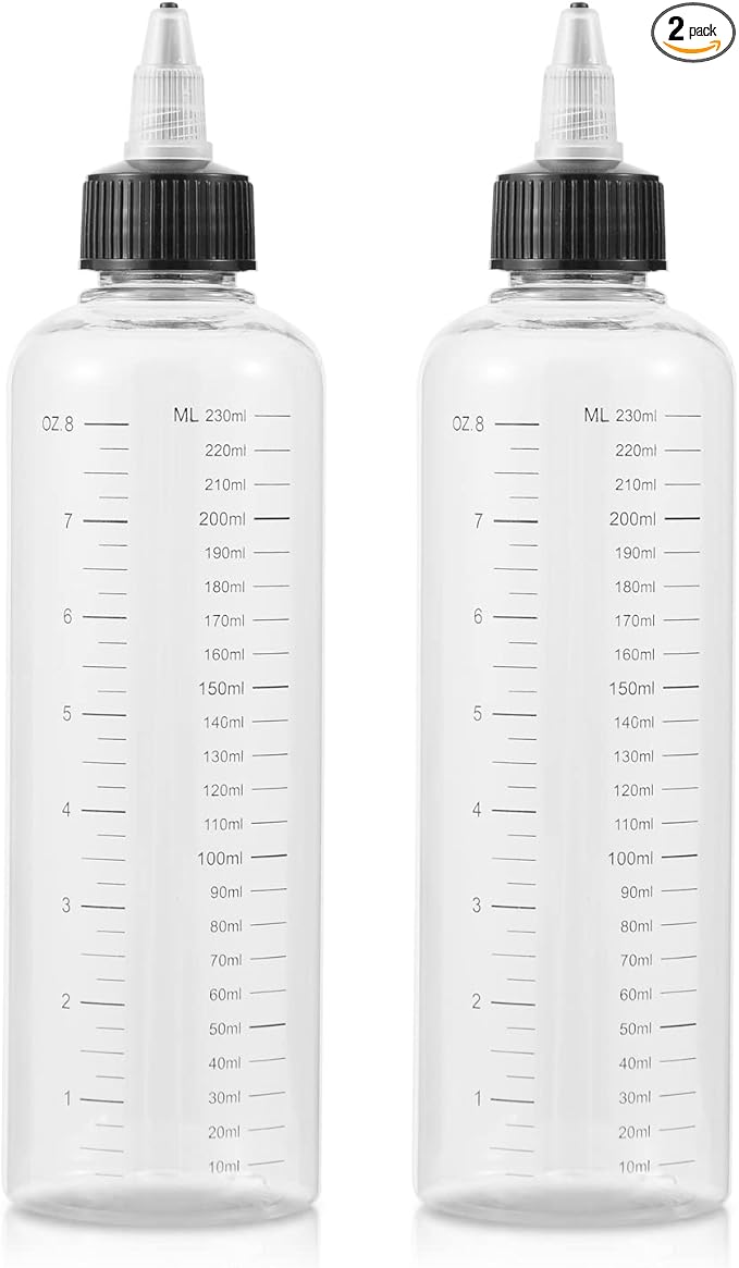 driew Applicator Bottles for Hair, 16.9oz Hair Squeeze Bottle for liquids Twist-On Top Tip Cap with Ratio Graduated Scale Color Applicator Bottle Dye Pack of 2 (8.5oz)