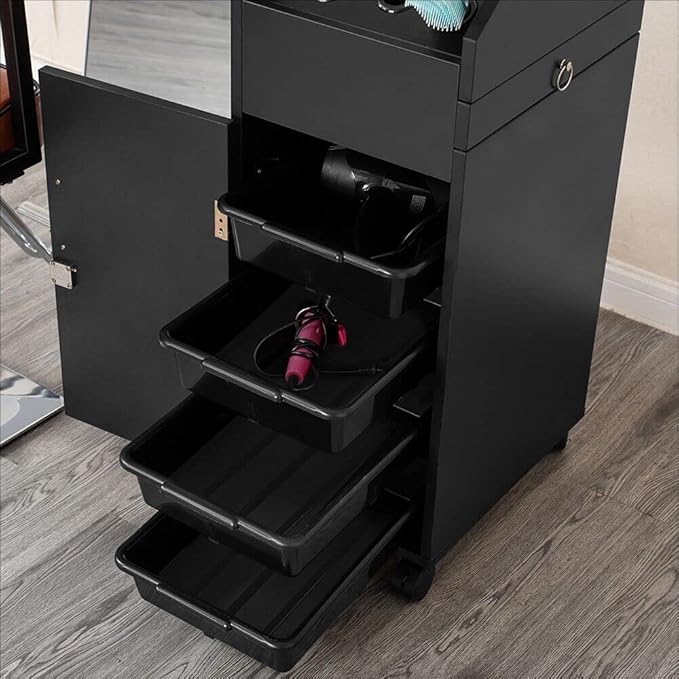 Large Lockable Wooden Trolley Cart On Wheels - Barber & Hair Salon Spa Tattoo Utility Cart