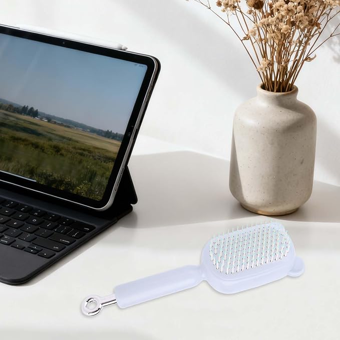 Retractable Air Cushion Massage Comb for Woman, Comfortable Self-Cleaning Detangling Hair Clean Brush with Pull Ring Anti-Static Comb for All Hair Types (Blue)