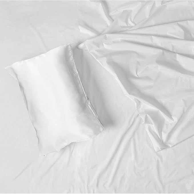 2pcs Satin Pillow Covers Envelope Closure Soft Smooth Pillowcase for Bed Bedroom Hair Protection Washable White