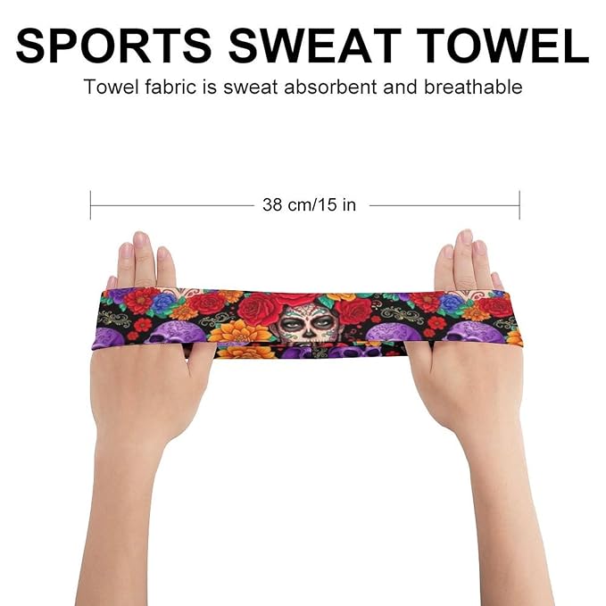 Headbands Men & Women Mexican Rose Sugar Skull Floral Women Day of The Dead Art Sweat Bands for Tennis, Basketball, Running, Gym, Working