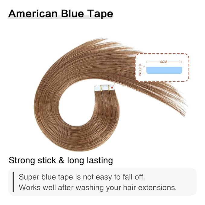 SUYYA Tape in Hair Extensions Human Hair 40g/pack 20pcs Straight Seamless Skin Weft Tape in Real Human Hair Extensions(16inch 8# Light Brown)