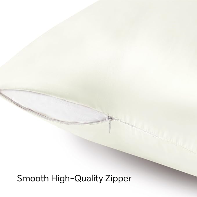 BEDELITE Satin Pillowcase with Zipper 2 Pack, Ivory Pillow Cases Standard Size, Super Soft and Cooling Similar to Silk Pillow Cases, Gift for Women Men(20x26 Inches)