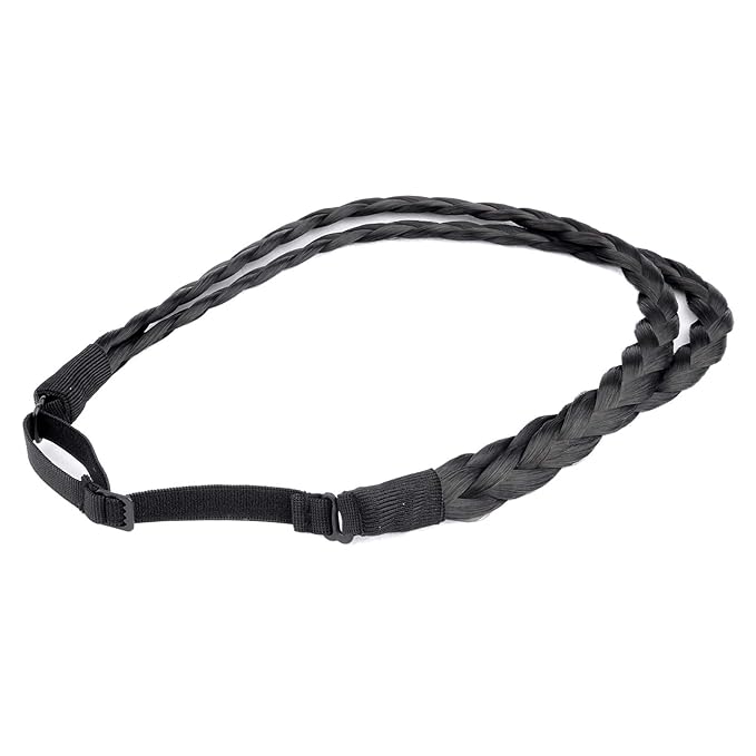 DIGUAN Double Three Strand Synthetic Hair Braided Headband Hairpiece Extension Women Girl Beauty accessory (Natural Black)
