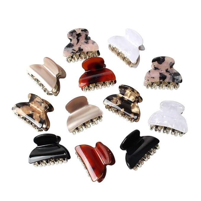 1.57 inch Floral Printed Small Acrylic Hair Claw Clips for Girls and Women,Plastic No-Slip Grip Jaw Hair Clip Hair Jaw Clamp,Pack of 12 (Color C)