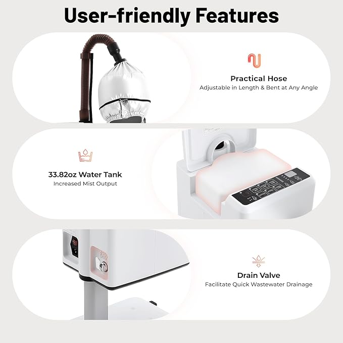 Nano Ionic Hair Steamer Machine - 500W Professional Hair Steamer with 6 Modes for Deep Conditioning, Scalp Care, Perm & Color Treatment - Adjustable Temp & Timer for Salon & Home Use
