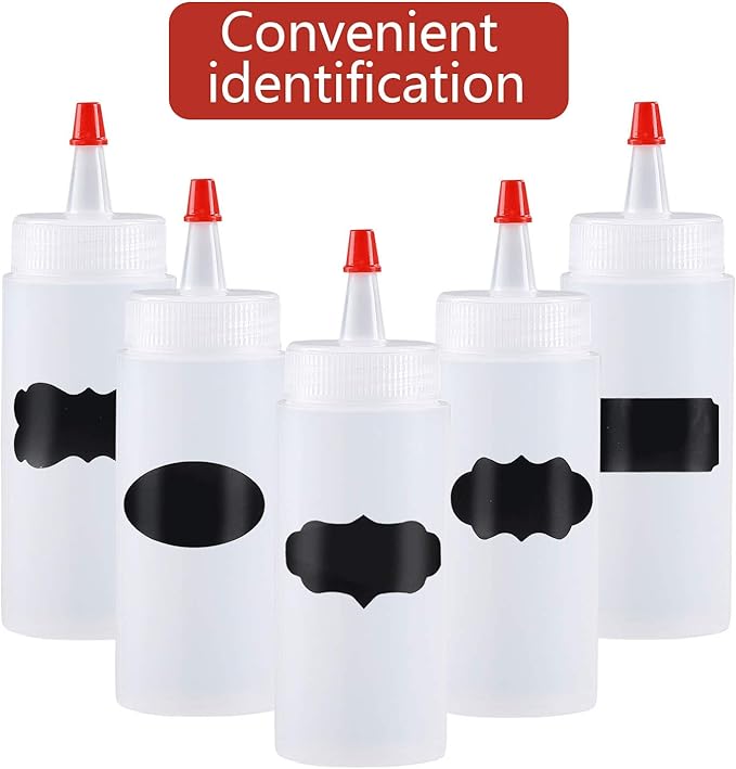 Squeeze Bottle, Shekure 30Pcs 4 Oz Premium Food Grade Plastic Bottles with Squeeze Top Caps Include 2 Labels and 1 Pen for Icing Cookie Decorating Sauces Condiments Arts Crafts BPA Free