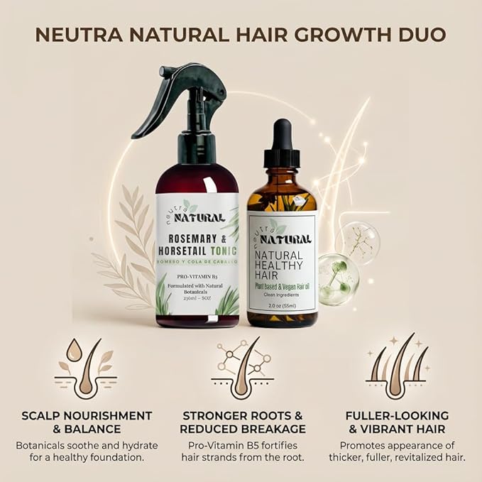 Hair Growth Duo – Rosemary & Horsetail Scalp Tonic + Botanical Growth Oil for Thicker, Stronger Hair – Vegan, Sulfate-Free – 8 oz + 2 oz